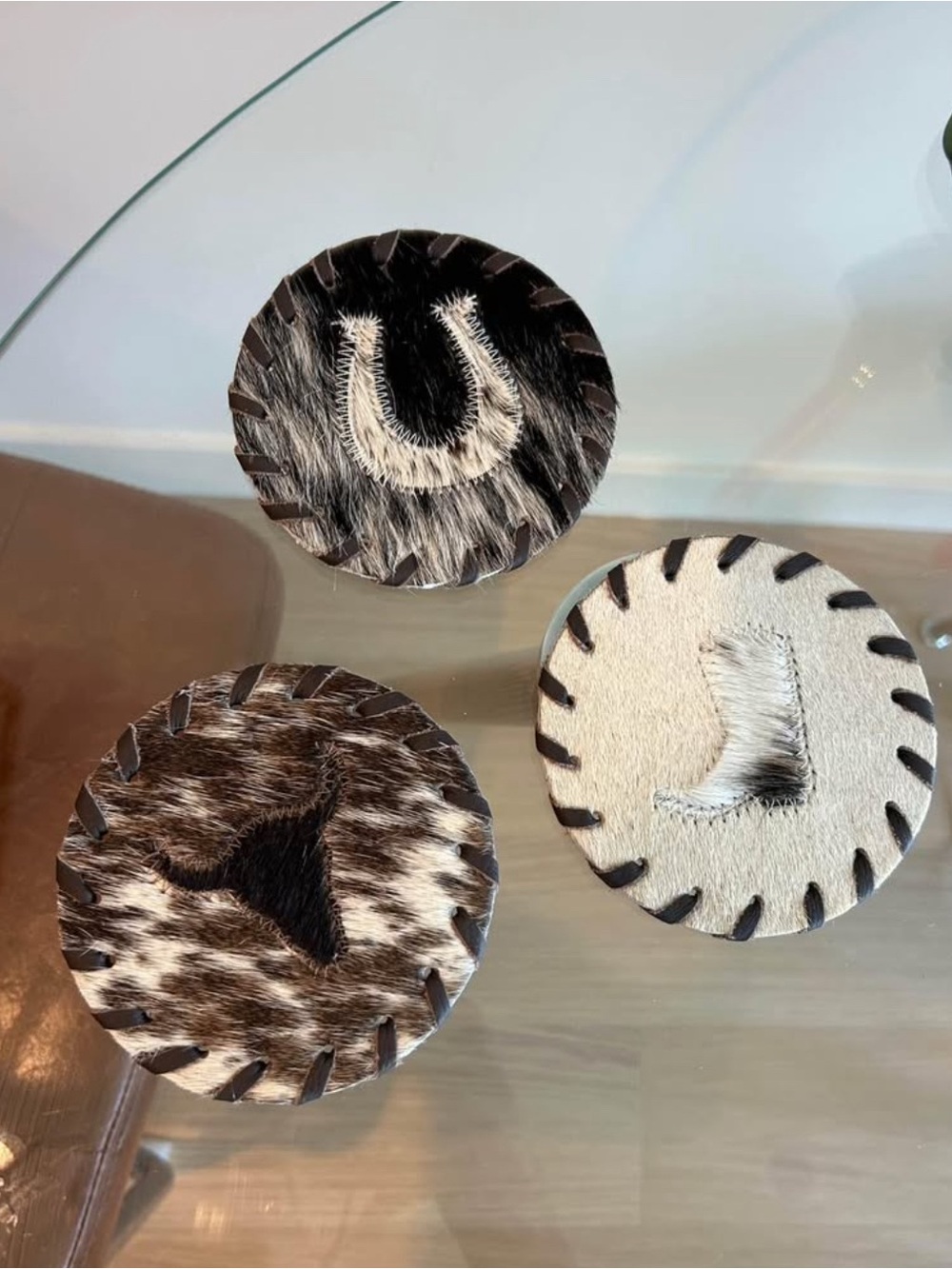 Handmade Cowhide Leather Coasters - Brown and Cream Set